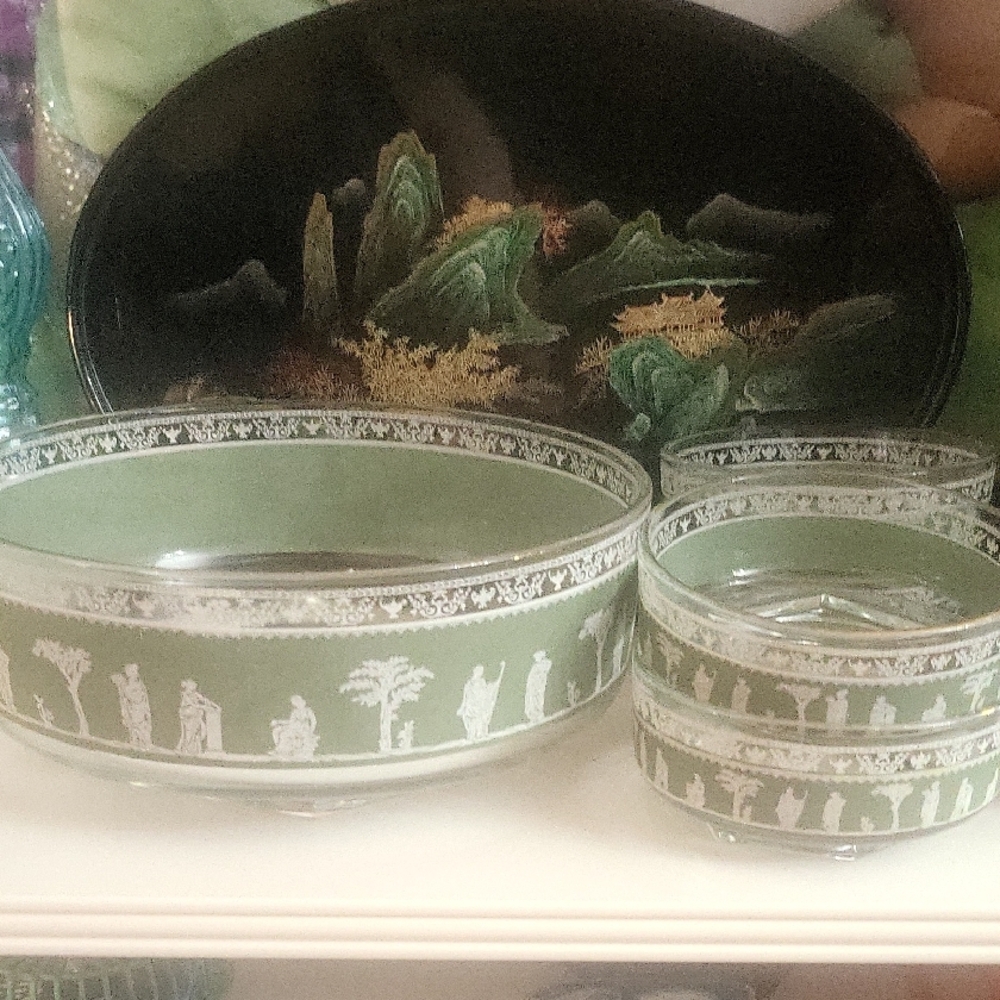 Hellenic Greek Green Serving Pieces.
